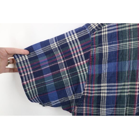 Vintage 90s Streetwear Mens XL Faded Cotton Weave Knit Button Down Shirt Plaid - Picture 5 of 11